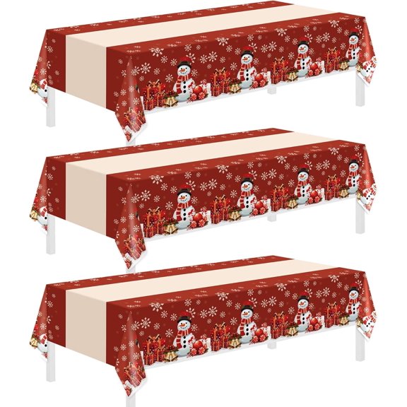 3 Pack Christmas Disposable Plastic Tablecloths 54" x 108" Snowman Holiday Table Covers, Festive Xmas Party Decor for Indoor and Outdoor Dining