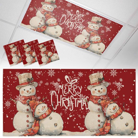 3 Pack Christmas Fluorescent Light Covers for Ceiling Lights Snowflakes Retro Snowman Watercolor Red Magnetic Ceiling Light Covers Overhead Light Filters for Office Classroom Home