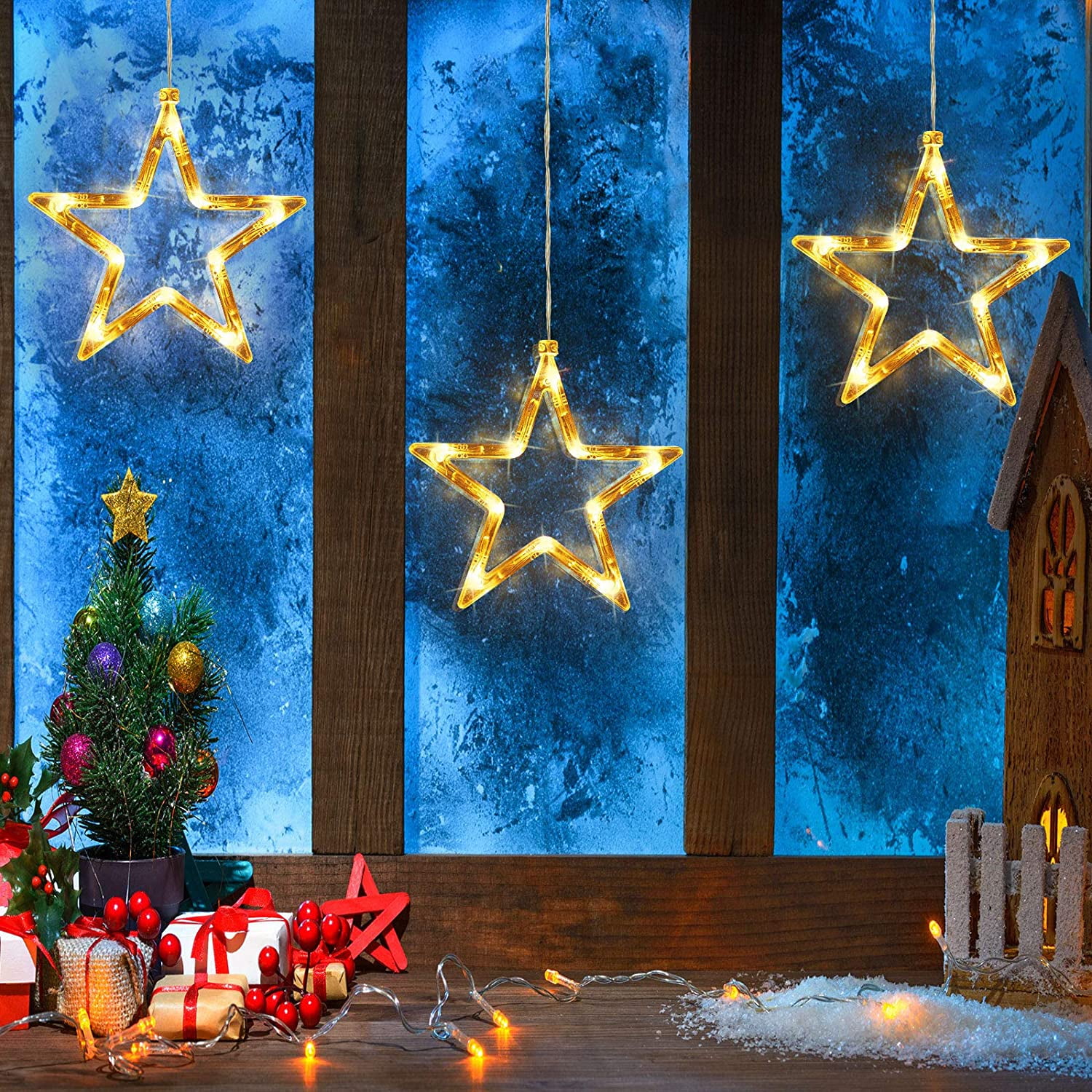 3 Pack Christmas Indoor Window Light Decoration, Backdrop String Lights