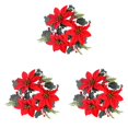 thumbnail image 1 of 3 Pack Christmas Poinsettia Centerpieces, Red Floral Candle Rings with Red Berries and Greenery, 9 Inch Artificial Wreaths for Holiday Tabletop, Dining Table Decor, 1 of 5