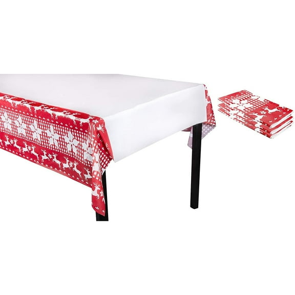 3 Pack Christmas Reindeer Plastic Party Tablecloths, 54" x 108" Red Rectangular Disposable Table Covers for Xmas Holiday Supplies