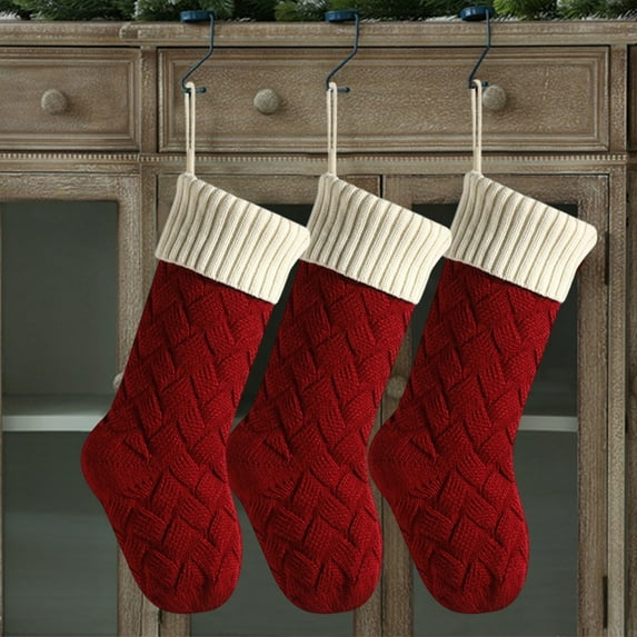 3-Pack Christmas Stockings 18 Inch - Santa Party Favors Decor for Tree Fireplace Hanging Socks Red