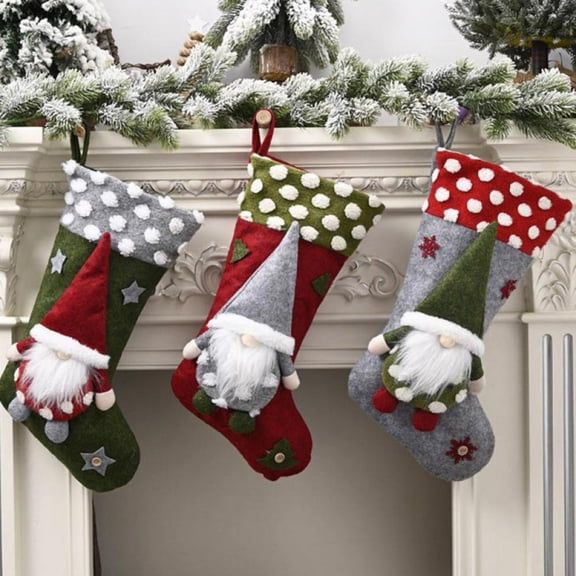 3 Pack Christmas Stockings, Large Xmas Fireplace Hanging Stockings with Santa Snowman Reindeer, for Kids Gift Family Holiday Christmas Party Decorations Tree Decoration