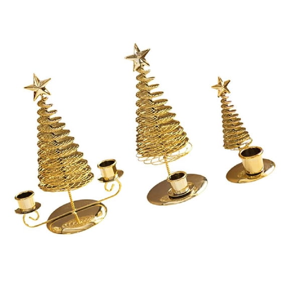 3 Pack Christmas Tree Shape Taper Holders Metal Craft Holiday Tabletop Centerpieces Candlesticks Candelabra