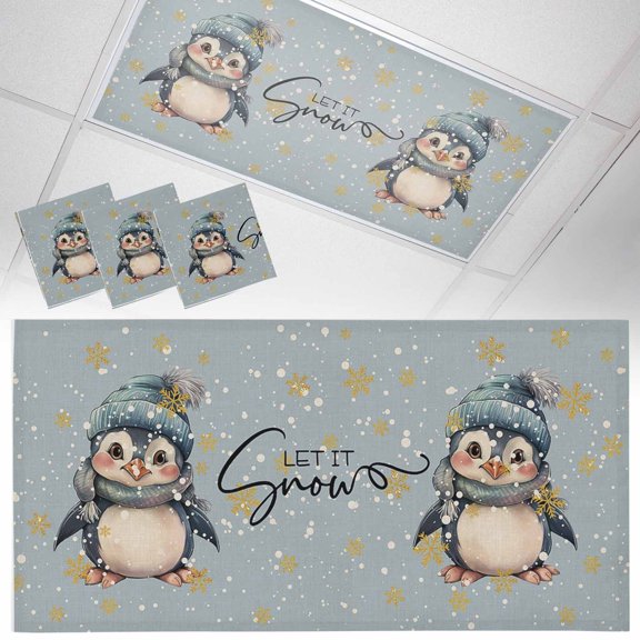 3 Pack Christmas Watercolor Fluorescent Light Covers for Ceiling Lights Penguins and Snowflakes Blue Magnetic Ceiling Light Covers Overhead Light Filters for Office Classroom Home