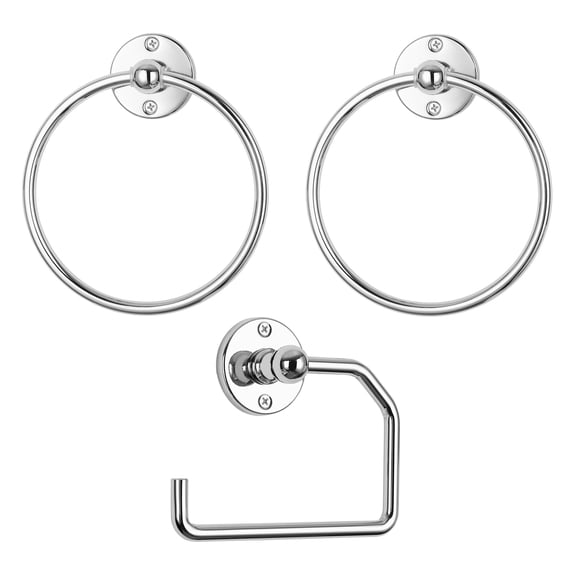 3 Pack Chrome Bathroom Hardware Set, 2 Towel Rings & 1 Toilet Paper Holder, Wall Mount Polished Stainless Steel Bathroom Accessory Kit
