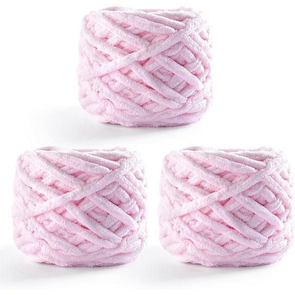 3 Pack Chunky Chenille Yarn for Crocheting - Blanket Thick Yarn for Crochet Amigurumi/Home Decor - Baby Plush Amigurumi Yarn Total Length 222 Yds