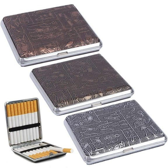 3 Pack Cigarette Cases, Metal Cigarette Box for 20 Cigarettes, Cigarette Case with Elastic Band for Men Women