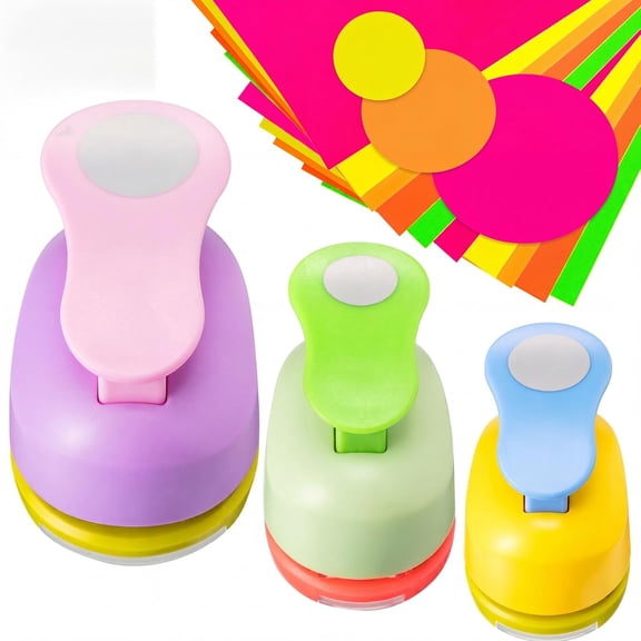 3 Pack Circle Punch for Paper Craft 2, 1 and 5/8 Inch Punch Paper Punchers Round with 10 Pcs Sticker, Cutter Random for Card Making Scrapbook DIY Albums Photos Office Supplies