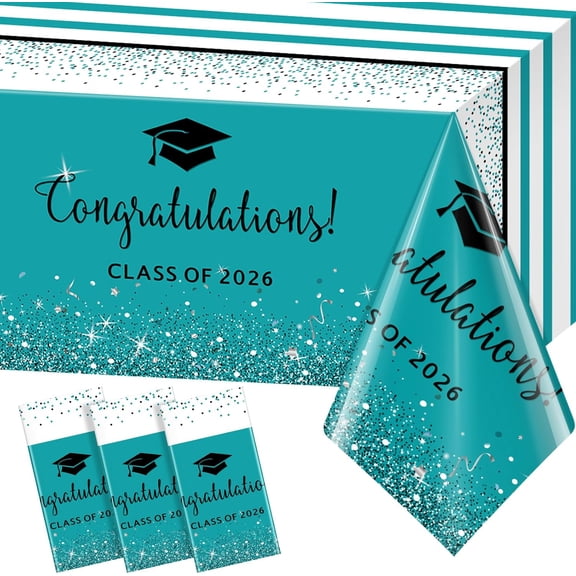 3 Pack Class of 2026 Graduation Tablecloths,Foil Dot Plastic Disposable Rectangle Table Covers for High School University College Party Decorations,108*54 Inch (Teal and Black)