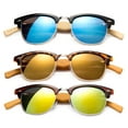 thumbnail image 1 of 3 Pack Classic Metal Plastic Mixed Frame Vintage Fashion Sunglasses for Men for Women, Bamboo Temple, 1 of 2