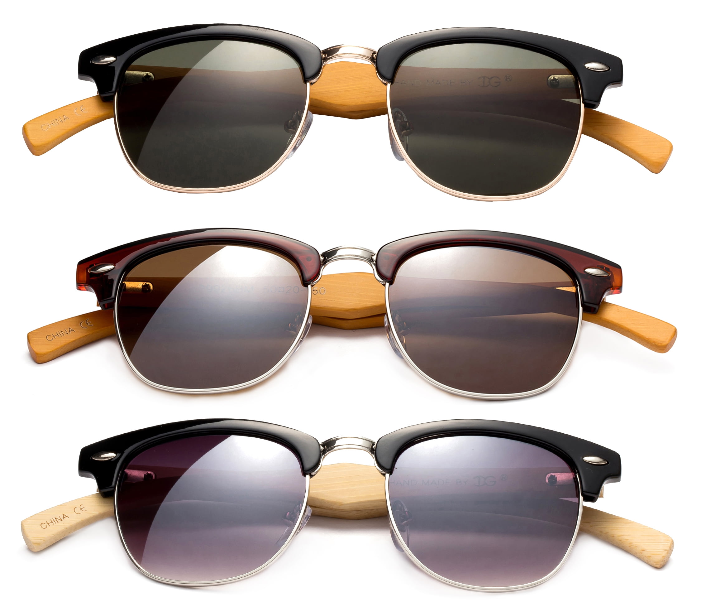 3 Pack Metal Plastic Mixed Frame Vintage Fashion Sunglasses 