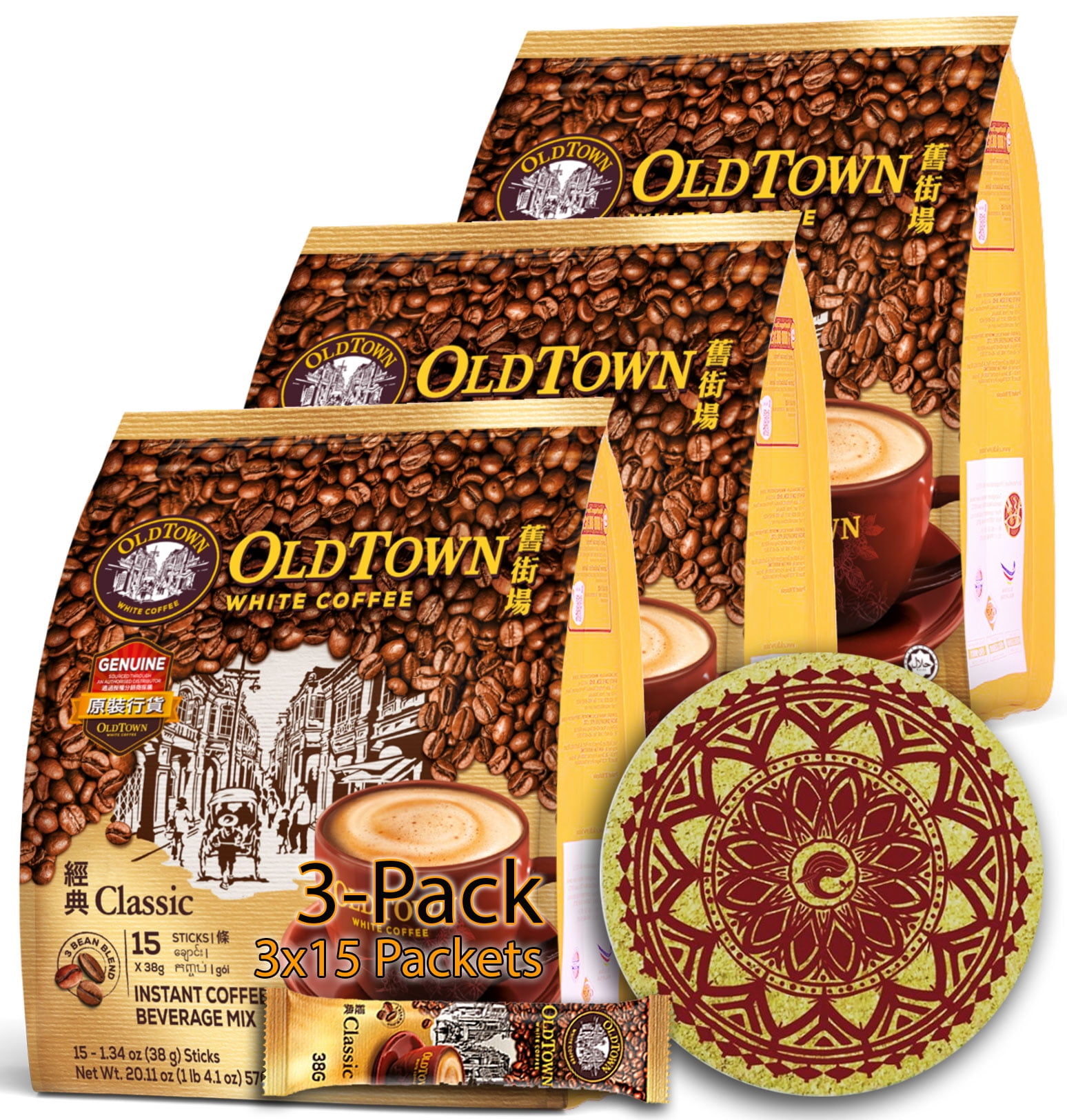 3 Pack Hazelnut) OLDTOWN White Coffee Hazelnut Medium Roast