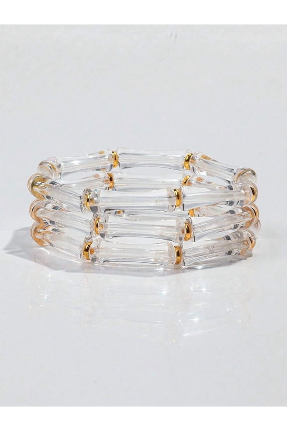3-Pack Clear Acrylic Bamboo-Style Stretch Beaded Bracelets For Women