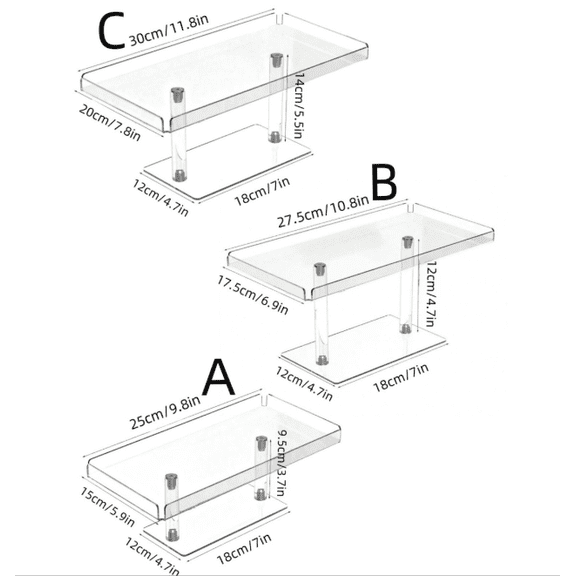 3-Pack Clear Acrylic Dessert Stands Set, Cupcake & Buffet Riser Shelf in 3 Sizes, Perfect for Displaying Cakes, Appetizers, Treats at Weddings, Parties & Events