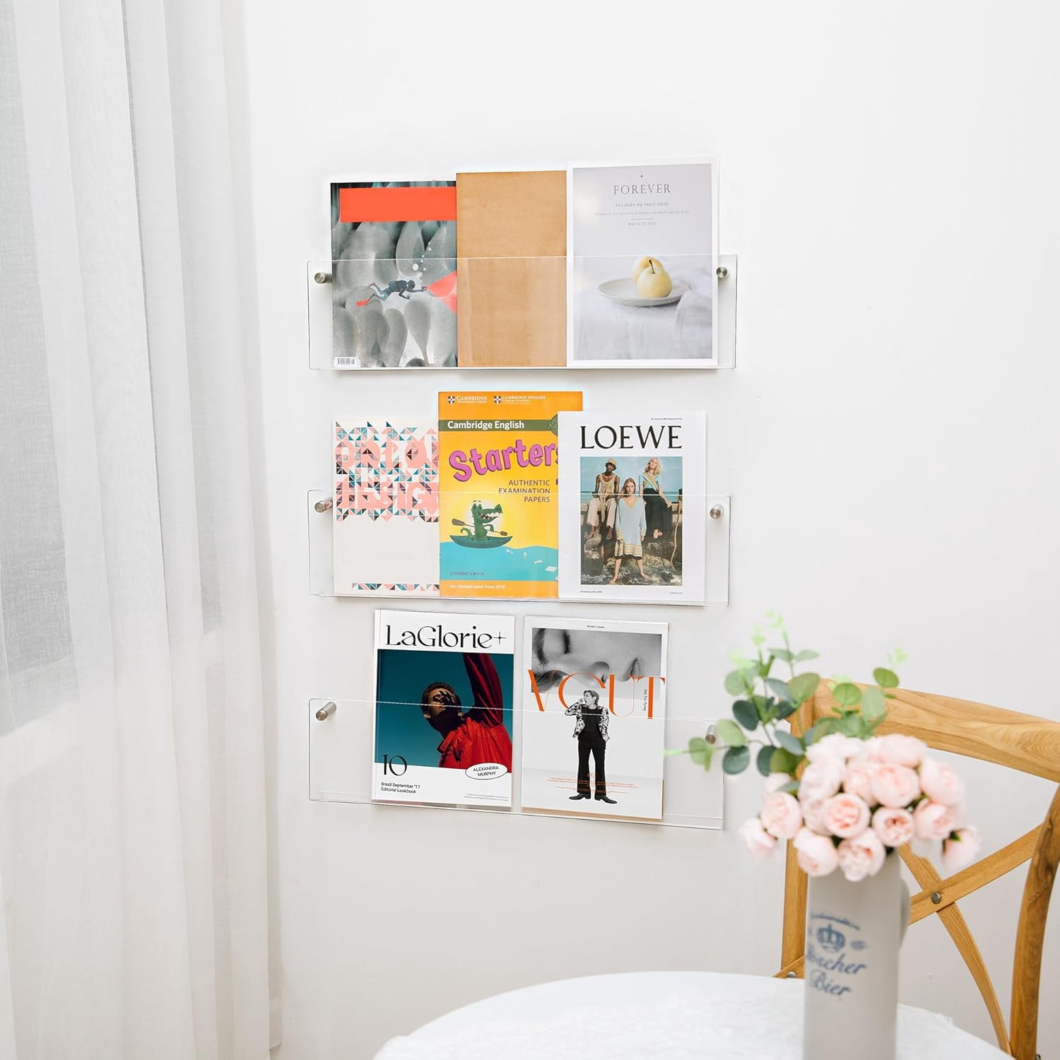 3 Pack Clear Acrylic Magazine Holder - Wall Mount Bookshelf for Office ...