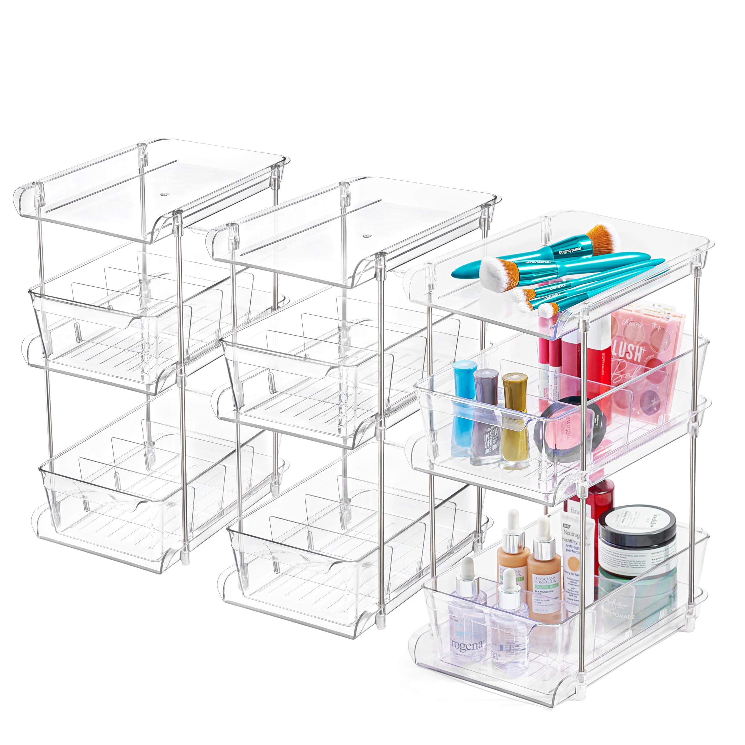 3-Pack Clear Bathroom Organizer Under Sink - 3-Tier Slide-Out Drawer ...
