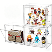 3pcs Clear Acrylic Display Boxes,Transparent Storage Organizer Case- Dustproof Stackable Storage Bins for Figures Toys Collectibles, 3 Tiers