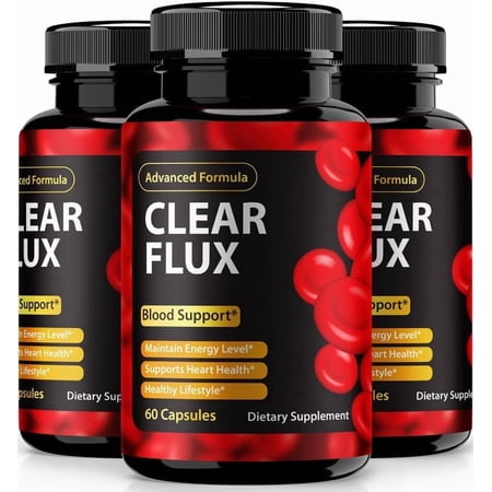 (3 Pack) Clear Flux Blood Support Capsules - Official ClearFlux Blood Cleanse Pills to Maintain Overall Health, All Natural Formula For Healthy and Stable Levels, Review (180 Capsules)