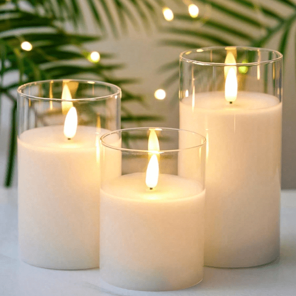 Goyuon Flameless Candles Realistic Flickering LED with Remote Control Timer Dimmable for Weddings/Home Decor/Party 3 Pack