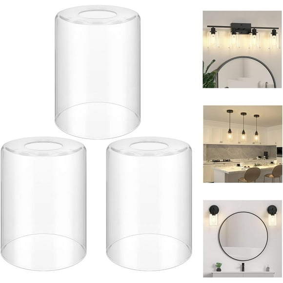 3 Pack Clear Glass Lamp Shade Replacement Globe for Lighting Fixture, 5.5" Tall, 1.69 inch Fitter