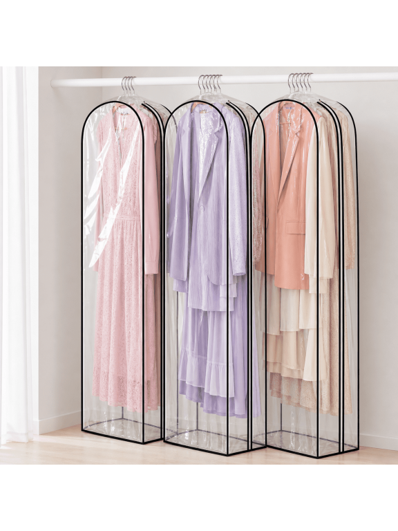 Closet Storage Bags, Hanging Garment Bags with Clear Waterproof Plastic, Portable Clothes Organizer Bags for Wardrobe, Clothing Storage, 3 Pack