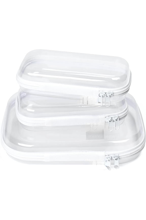 3 Pack Clear Hard Shell Zipper Case - Clear Waterproof Cosmetic Bag with Zipper, Kid's Toy Storage Organizer Bins, Charging Cables, creative journaling, painting brushes, Threads,Sketch Supplies