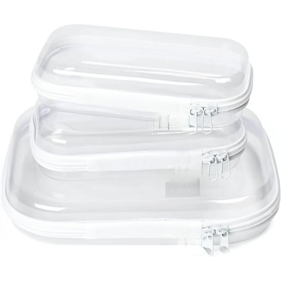 3 Pack Clear Hard Shell Zipper Case - Clear Waterproof Cosmetic Bag with Zipper, Kid's Toy Storage Organizer Bins, Charging Cables, creative journaling, painting brushes, Threads,Sketch Supplies