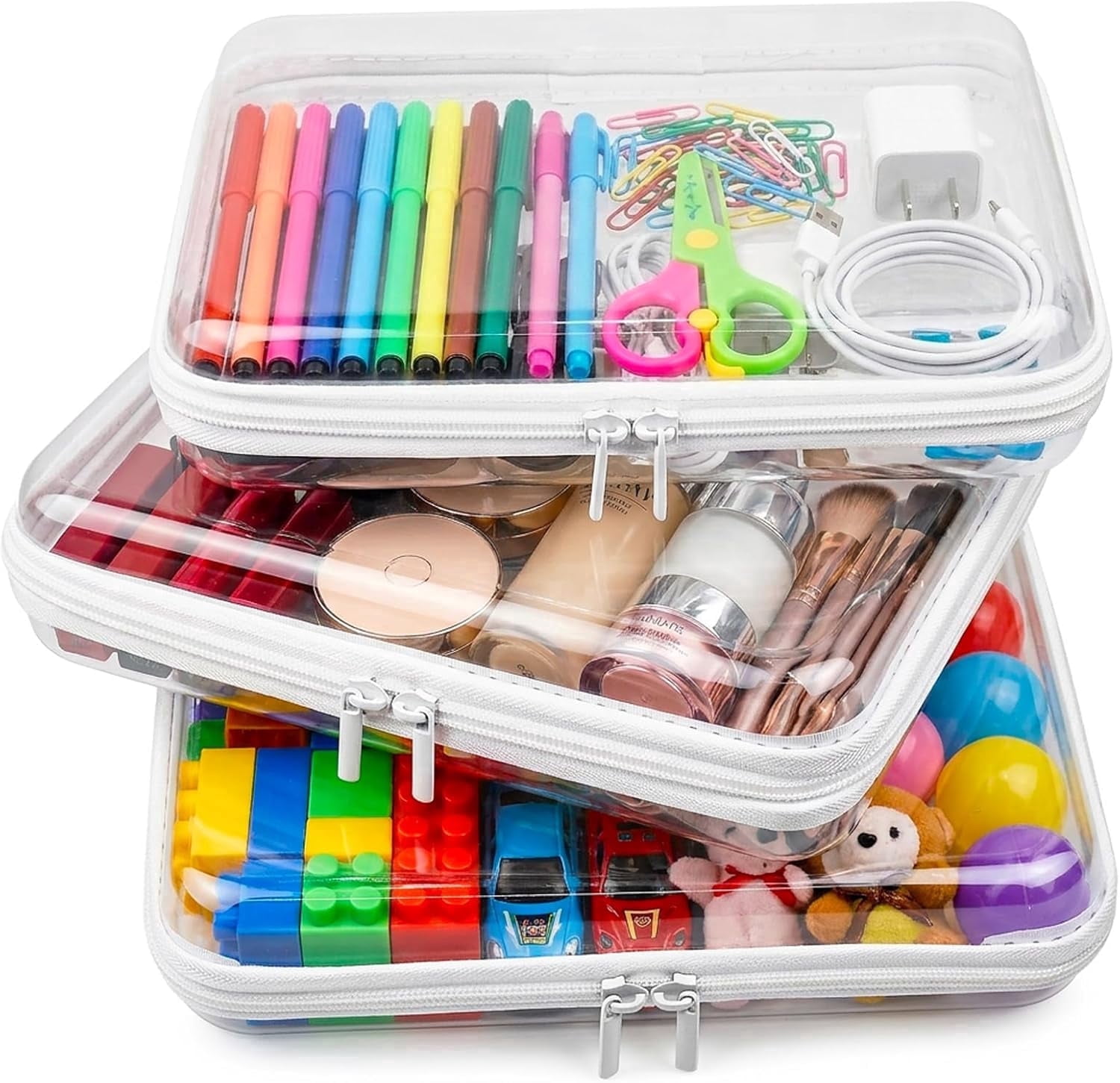 3 Pack Clear Hard Shell Zipper Cases, Waterproof Clear Travel Organizer ...