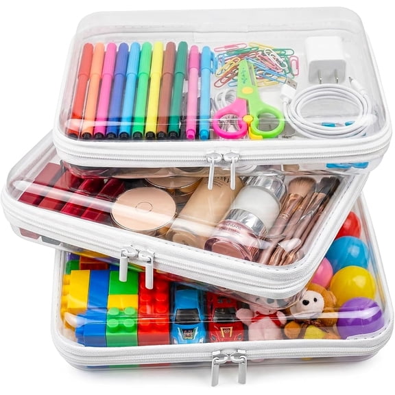 3 Pack Clear Hard Shell Zipper Cases, Waterproof Clear Travel Organizer Pouches for Makeup, Toiletries, Diaper Bag, Office, Home Storage & Accessories, Large