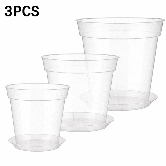 3 Pack Clear Nursery Pot Plastic Nursery Pot Large Plant with Drainage Holes for Root Health Indoor Outdoor (8 Inches,9.25 Inches,9.6 Inch)