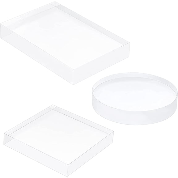 3 Pack Clear Polished Acrylic (Square & Flat Round & Rectangle) Display Base Block for Jewelry Ring Stand Showcase Holder Flat Lay Photography Props DIY