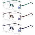 thumbnail image 1 of 3 Pack Clear Rimless Readers for Men Women Square Metal Frame Glasses Home Office Computer, 1 of 9