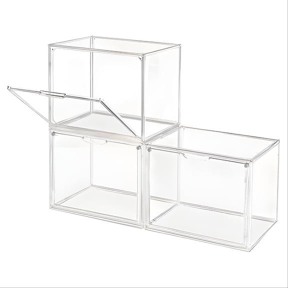 3-Pack Home Clear Stackable Plastic Storage Bins with Lids - Ideal for Books, Cosmetics, Shoes & Collectibles