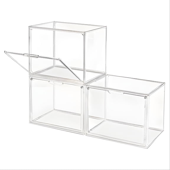 3-Pack Home Clear Stackable Plastic Storage Bins with Lids - Ideal for Books, Cosmetics, Shoes & Collectibles