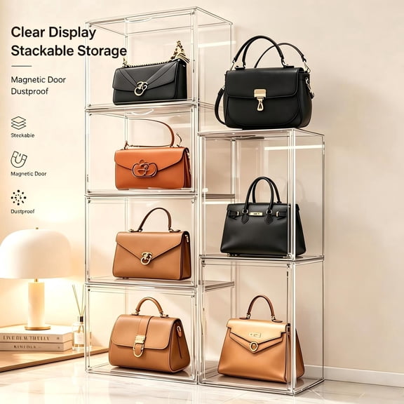 3pcs Clear Display Cases Stackable Plastic Storage Bins with Lids - Ideal for Figurine, Toy, Books, Cosmetics, hangbags & Collectibles