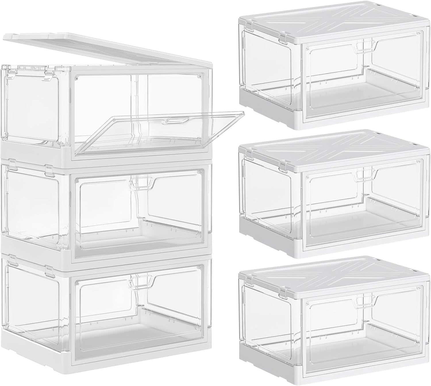 3-Pack Clear Stackable Storage Bins with Lids & Magnetic Front Doors ...