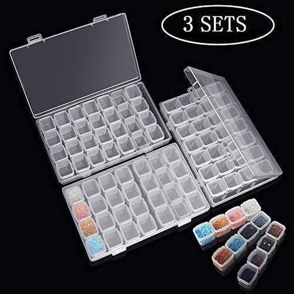3 Pack Clear Storage Boxes With 28 Mini Compartments, 5D Diamond Painting And Cross Stitch Tools For Diy Crafts.