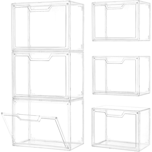3 Pack Clear Storage Organizers with Lids, Storage Containers with Magnetic Door, Stackable Acrylic Display Case for Cosmetic, Multifunctional Storage Boxes for Dorm, Living Room, Bedroom Storage