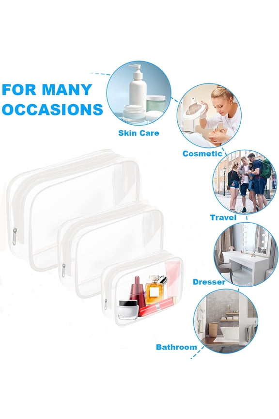 3 Pack Clear Toiletry Bag,TSA Approved Toiletry Bag, Travel Bags for Toiletries, Portable Makeup Cosmetic Bag Organizer for Women Men Wash & Makeup Bags (White,3 Size)