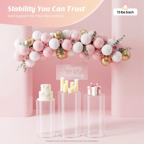 3-Pack Clear Wedding Round Cylinders for Wedding Birthday Party Decor Photography Background