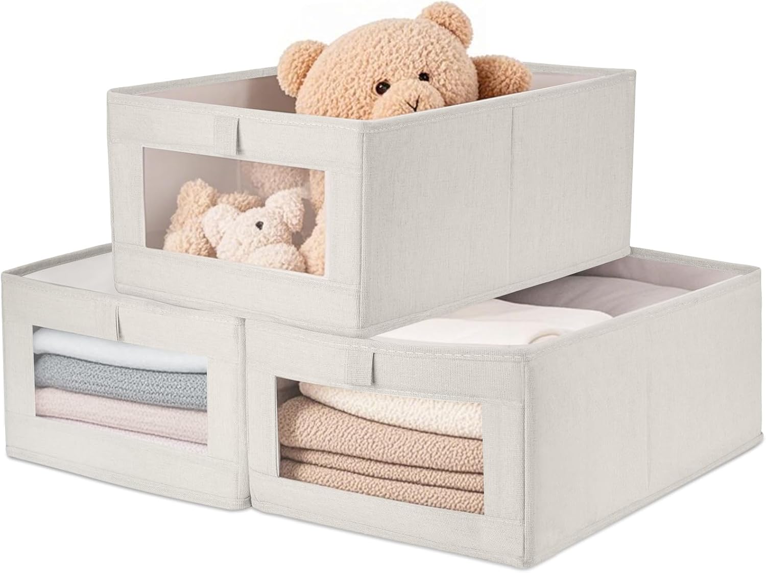 3 Pack Clear Window Foldable Storage Bins - Linen Closet Fabric ...