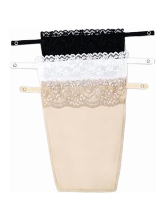 3 Pack Women Lace Clip-On Modesty Panel Invisible Anti-Peep Bra Inserts Low Cut Dress Camisole Privacy Overlay Black White Beige