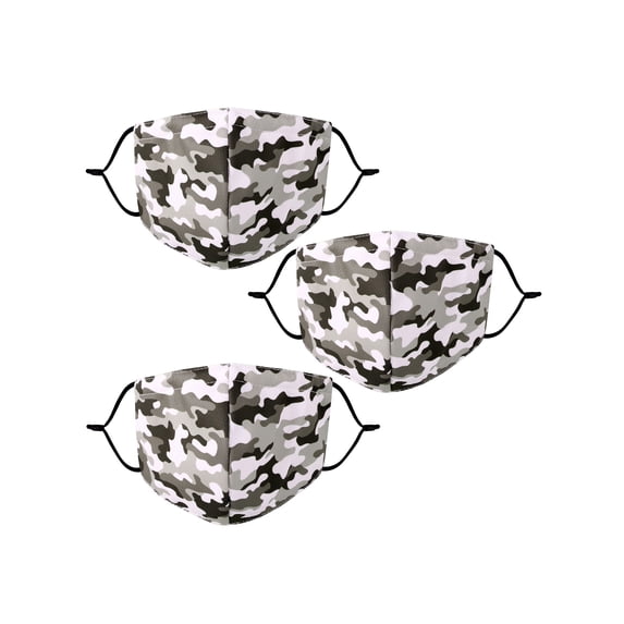 3 Pack Cloth Face Mask Reuseable Washable Print Mouth Mask Camo Grey