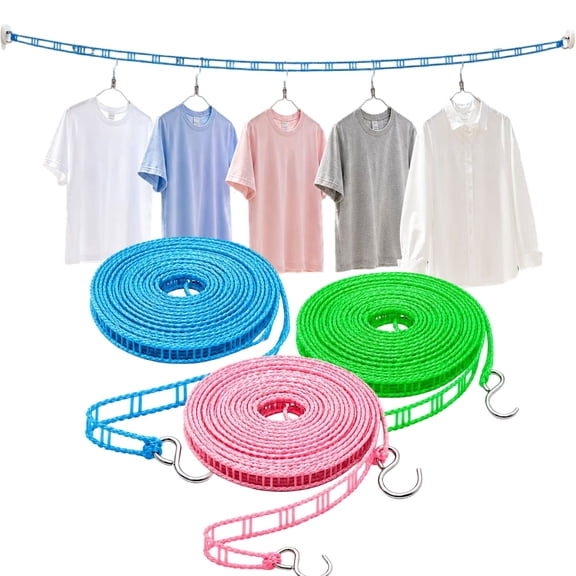 3-Pack Clothes Line Outdoors, Portable Clothesline for Outdoor & Home, Anti-Sag Travel Clothes Line