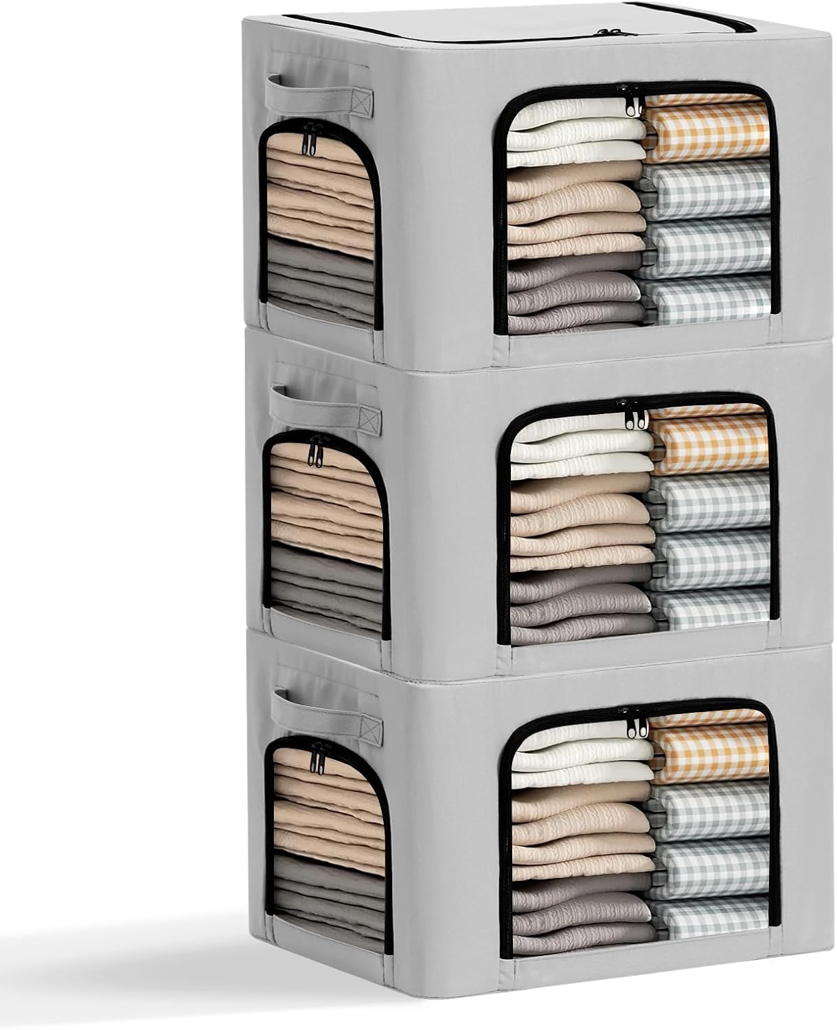 3-Pack Clothes Organizer Bins with Metal Frame, Foldable 40L Linen ...