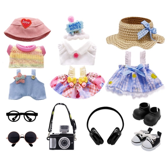 3-Pack Clothes Set Designed for Labubu Clothes with Accessories Set, Doll Clothes Set with Glasses, Sunglasses, Black Leather Shoes, Headphones, Camera Accessories for Labubu - Style A