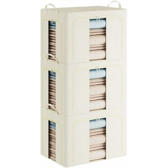 3 Pack Clothes Storage Bins with Metal Frame, Closet Organizers and ...