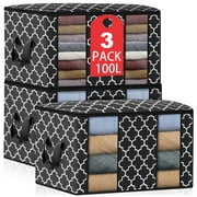 3 Pack Clothes Storage, Foldable Blanket Storage Bags, Storage Containers for Organizing Bedroom, Closet, Clothing, Comforter, Toys, Organization and Storage with Lids and Handle