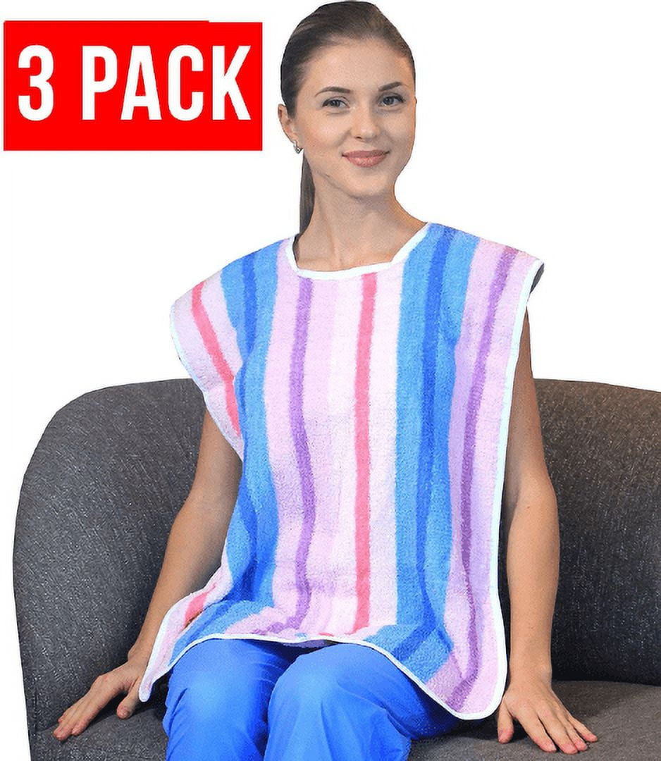 3 Pack - Clothing Protector Terry Cloth Senior Adult Bibs Hook and Loop ...